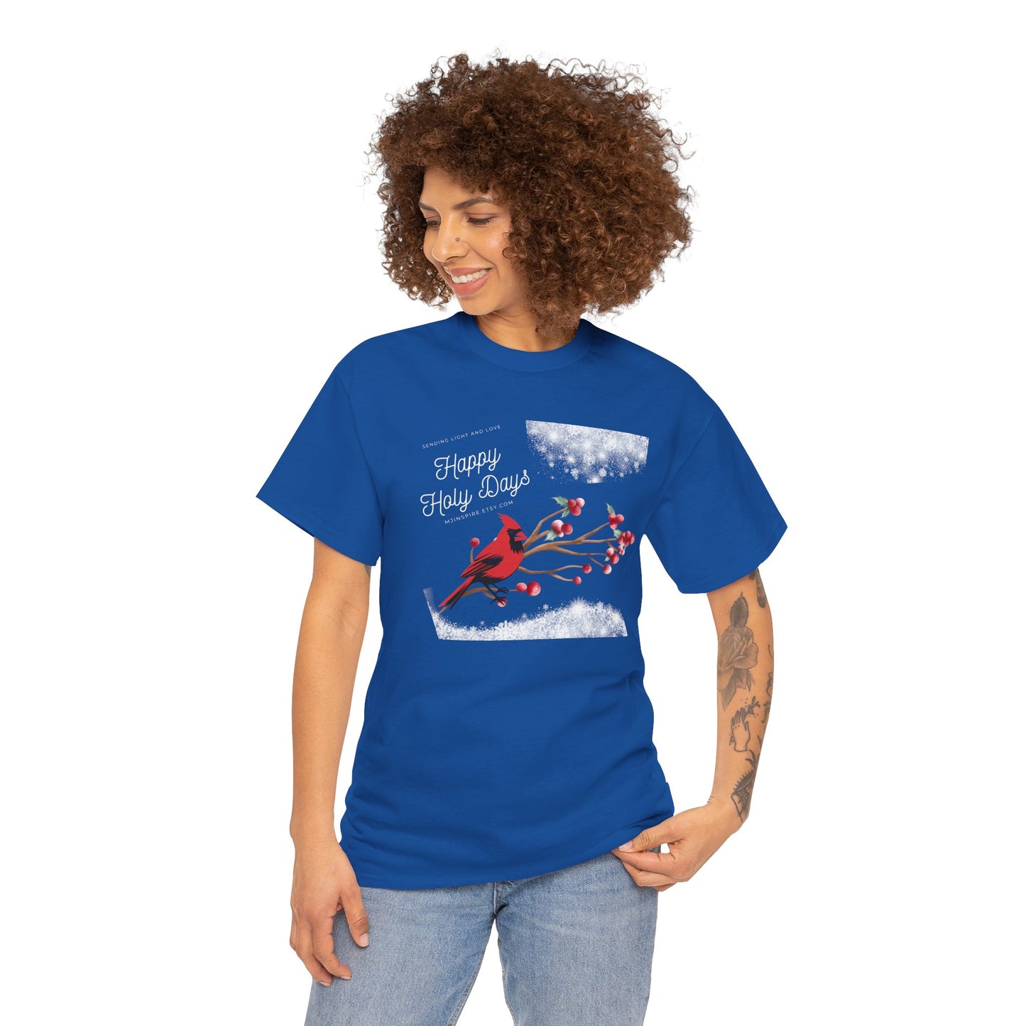T-Shirt, Happy Holy Days Unisex T-shirt, Christmas Holiday T-shirt, Tee Shirt With Cardinal, Cotton T-shirt, Christmas Gift Shirt