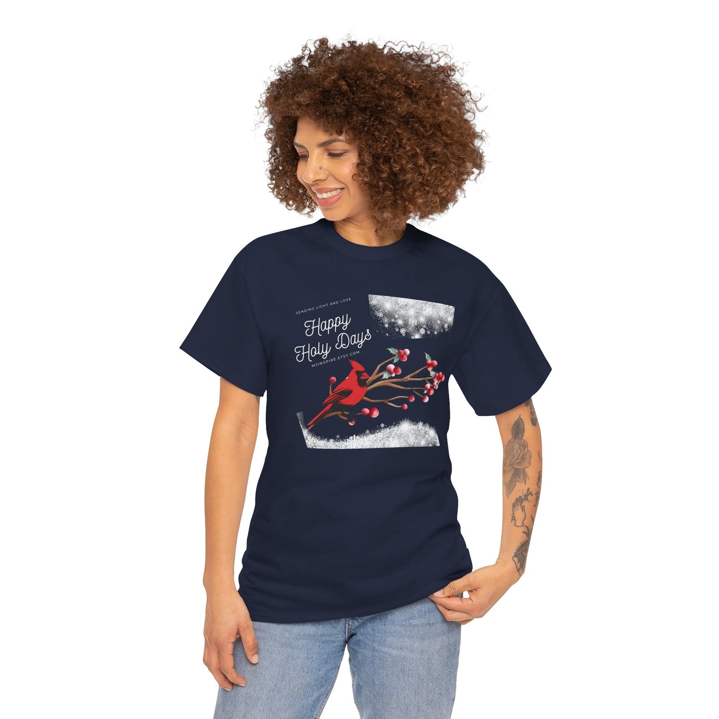 T-Shirt, Happy Holy Days Unisex T-shirt, Christmas Holiday T-shirt, Tee Shirt With Cardinal, Cotton T-shirt, Christmas Gift Shirt