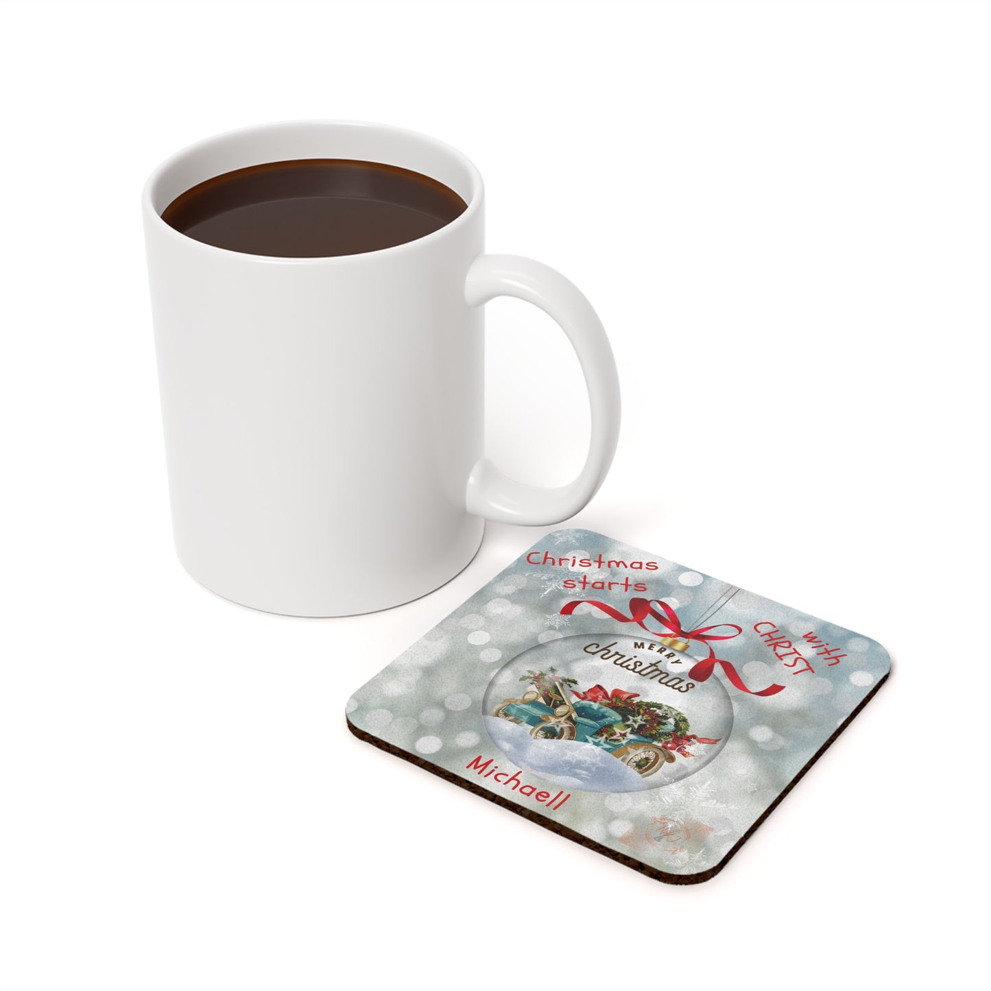 Coasters, Cork Back Coaster, Square Coasters, Christmas Starts With Christ Coaster, Glass Coasters, Home Decor, Holiday Decor, Faith Gift