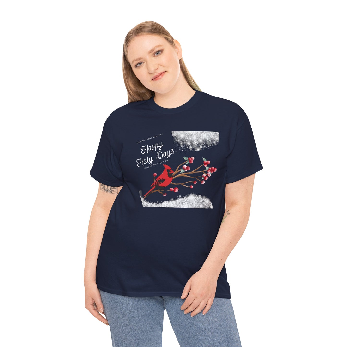 T-Shirt, Happy Holy Days Unisex T-shirt, Christmas Holiday T-shirt, Tee Shirt With Cardinal, Cotton T-shirt, Christmas Gift Shirt
