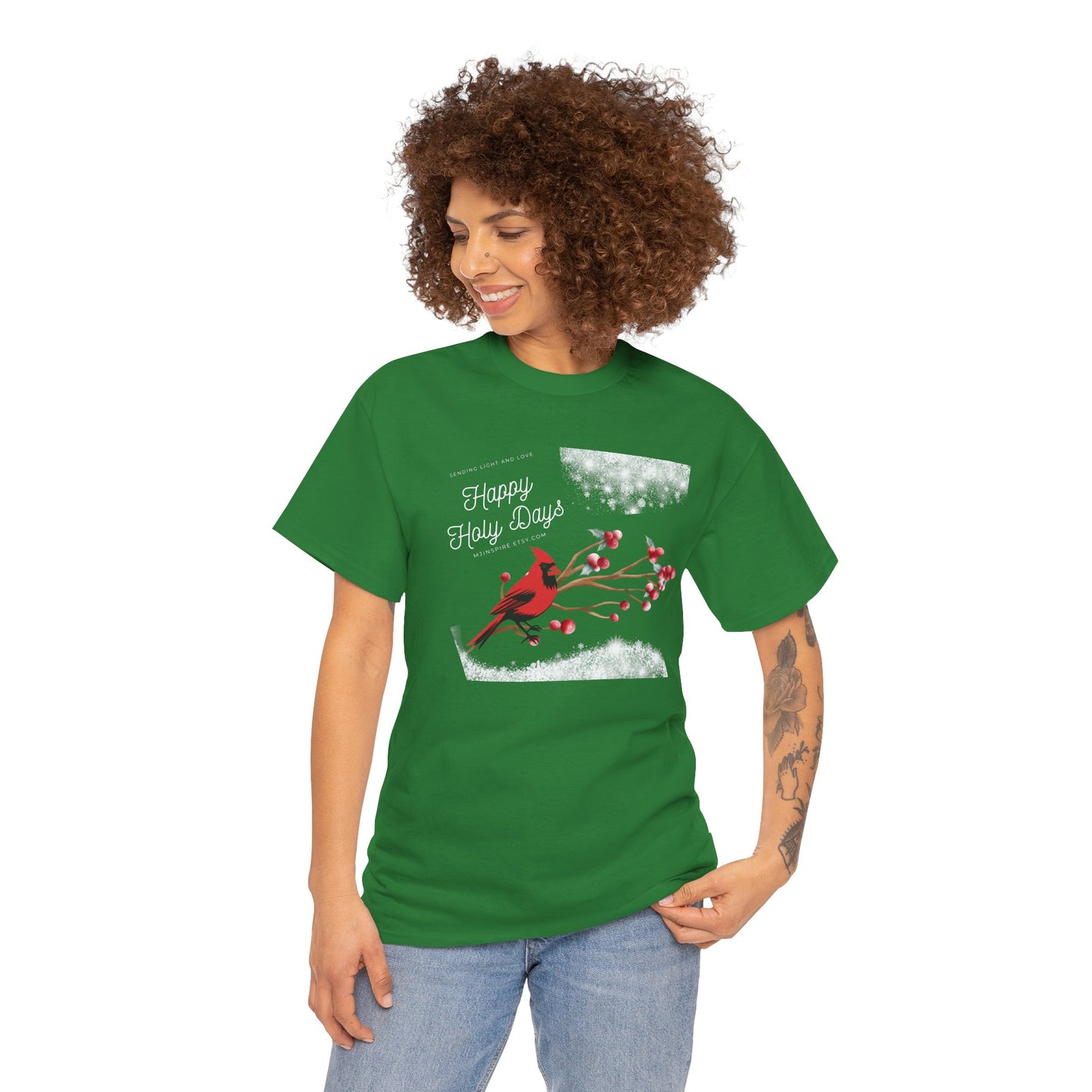 T-Shirt, Happy Holy Days Unisex T-shirt, Christmas Holiday T-shirt, Tee Shirt With Cardinal, Cotton T-shirt, Christmas Gift Shirt