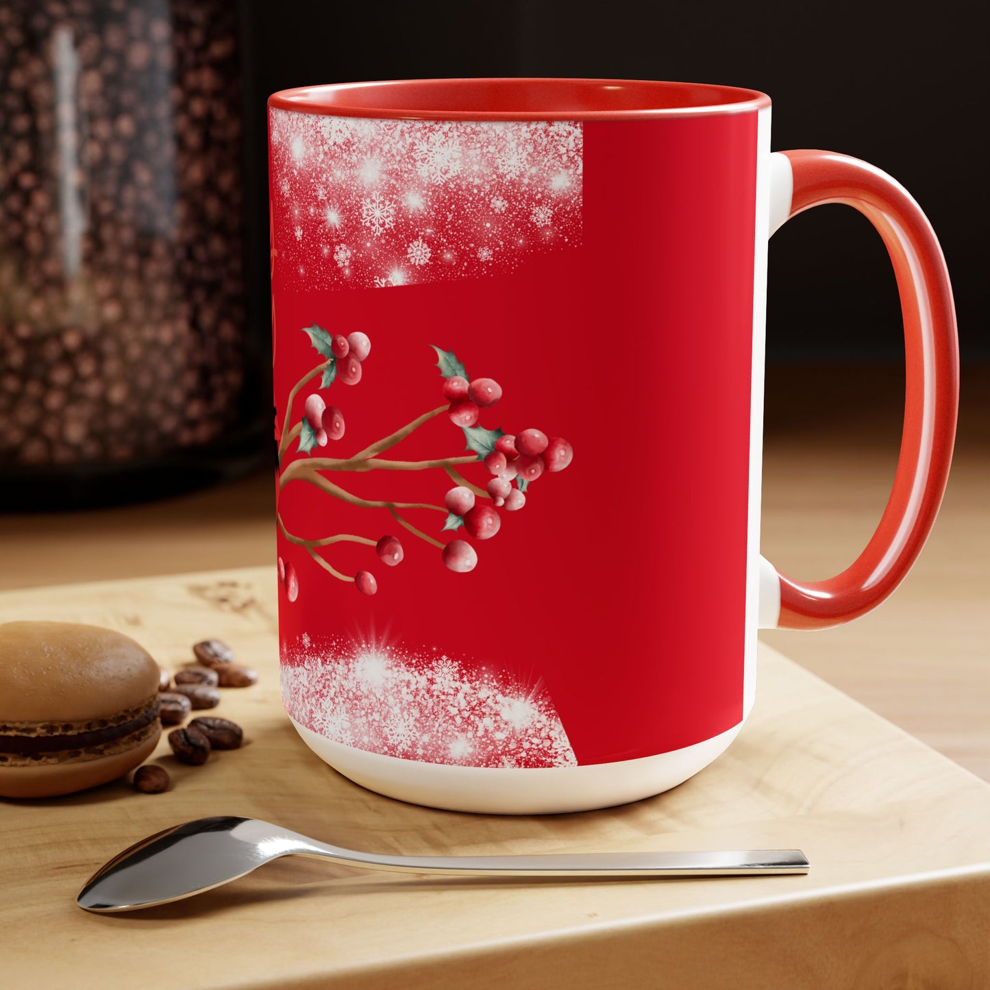 Coffee Mugs Two Toned 15oz, Holly Jolly Gift Coffee Tea Mug, Christmas Coffee Mug, Faith Gift, Inspirational Quote Gift Holiday Mug Cardinal