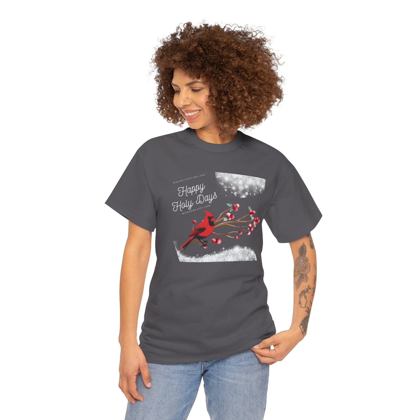T-Shirt, Happy Holy Days Unisex T-shirt, Christmas Holiday T-shirt, Tee Shirt With Cardinal, Cotton T-shirt, Christmas Gift Shirt