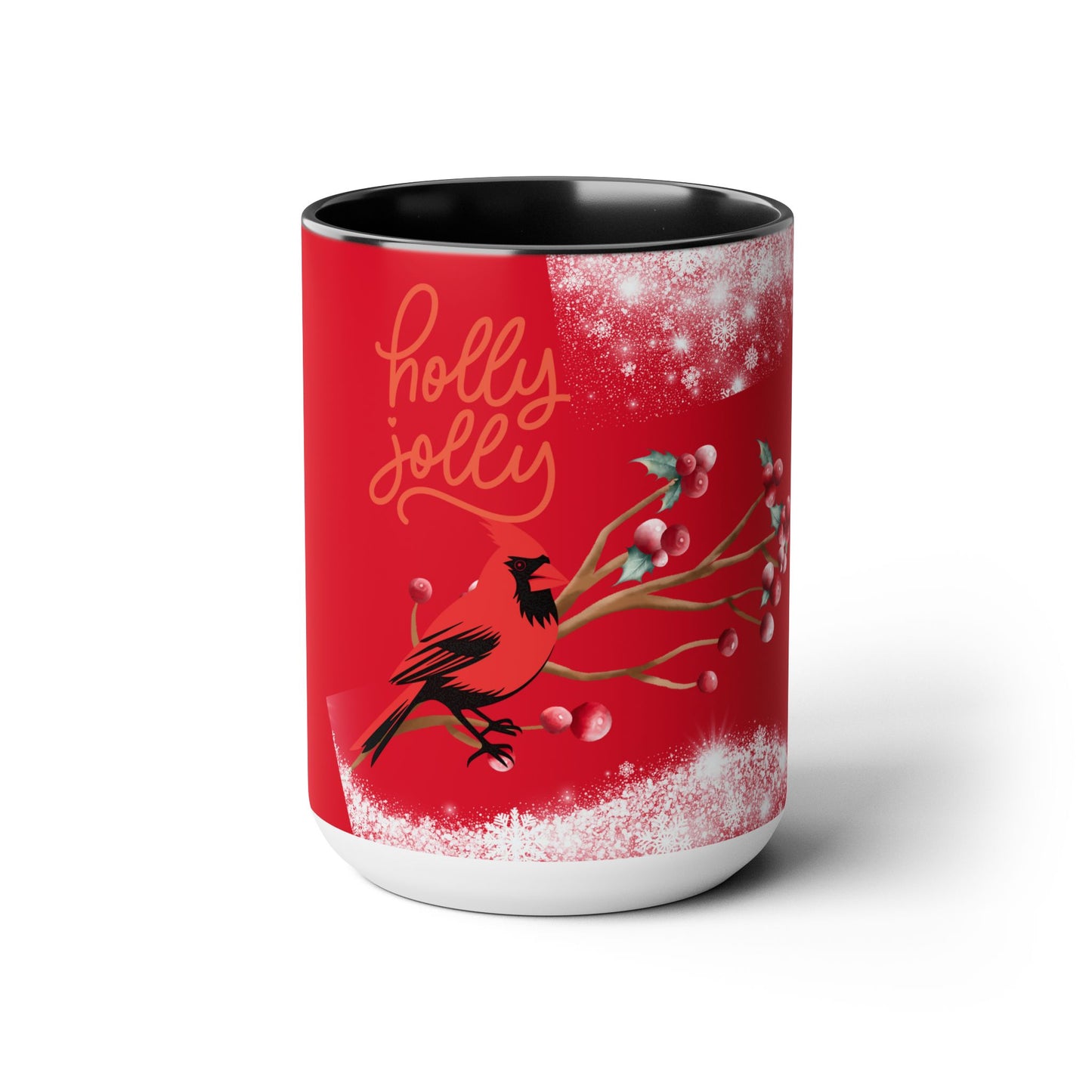 Coffee Mugs Two Toned 15oz, Holly Jolly Gift Coffee Tea Mug, Christmas Coffee Mug, Faith Gift, Inspirational Quote Gift Holiday Mug Cardinal