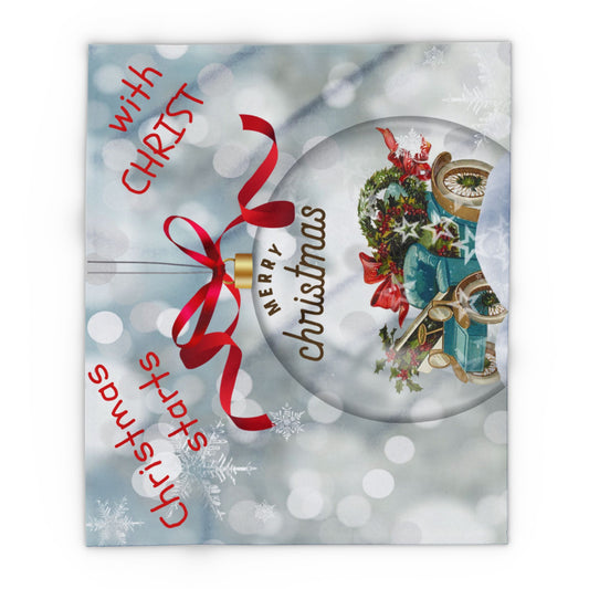 Fleece Blanket, Christmas Starts With Christ Blanket, Holiday Winter Baby Room Decor, Cozy Blanket,