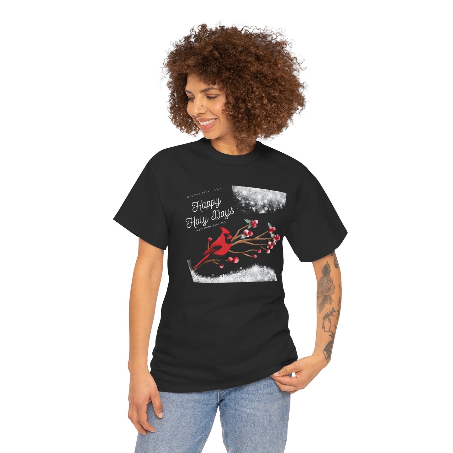 T-Shirt, Happy Holy Days Unisex T-shirt, Christmas Holiday T-shirt, Tee Shirt With Cardinal, Cotton T-shirt, Christmas Gift Shirt
