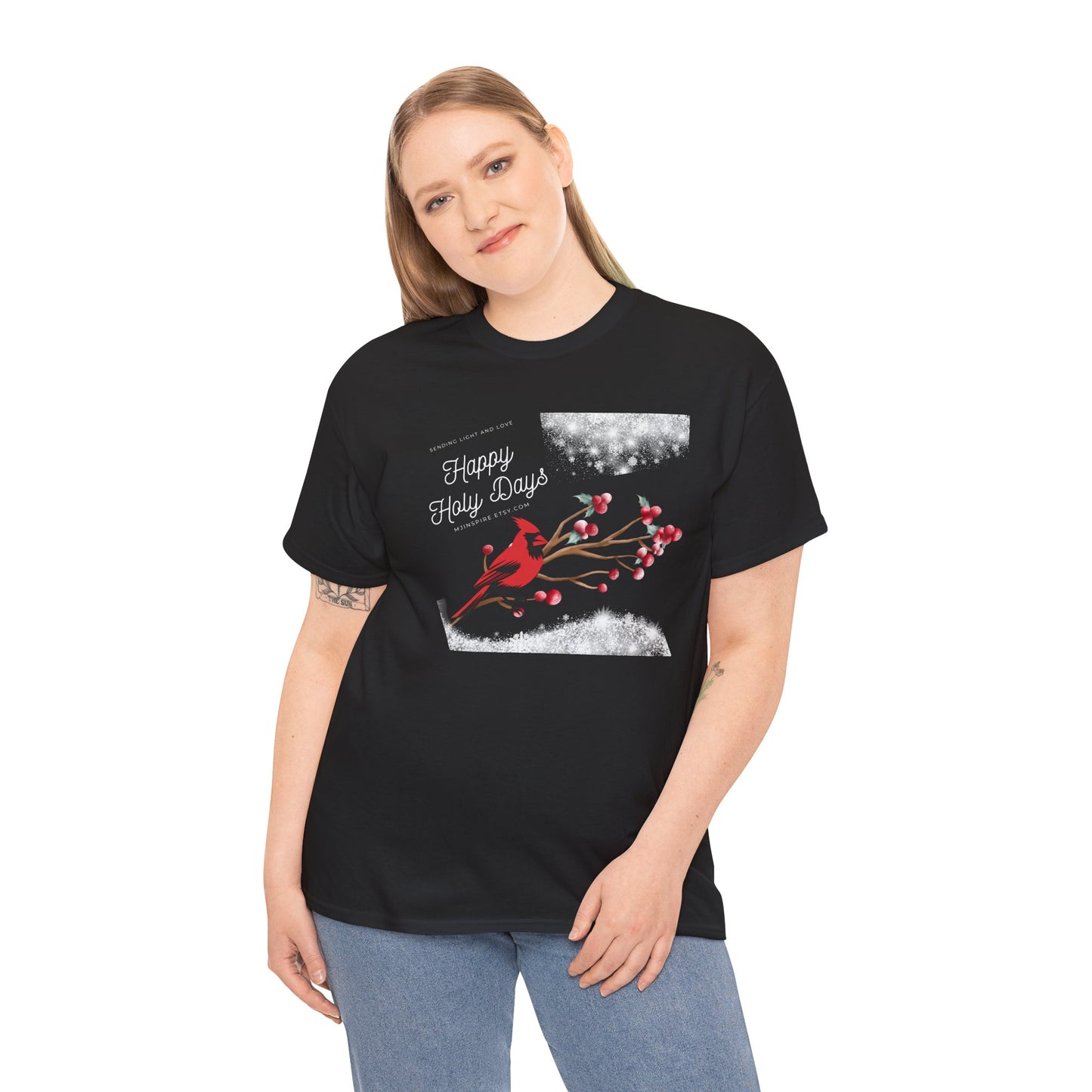 T-Shirt, Happy Holy Days Unisex T-shirt, Christmas Holiday T-shirt, Tee Shirt With Cardinal, Cotton T-shirt, Christmas Gift Shirt