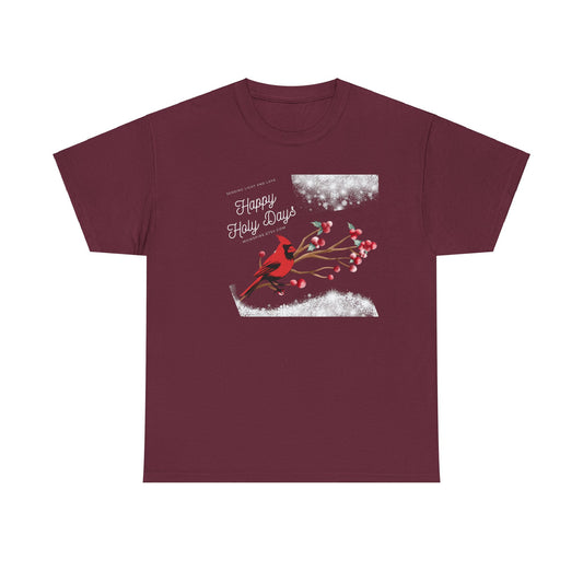 T-Shirt, Happy Holy Days Unisex T-shirt, Christmas Holiday T-shirt, Tee Shirt With Cardinal, Cotton T-shirt, Christmas Gift Shirt