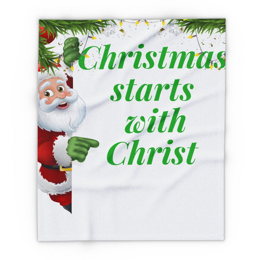 Fleece Blanket , Christmas Starts With Christ Blanket, Santa, Holiday Gift, Faith Gift, Cozy Blanket, Holiday Winter Baby Room Decor