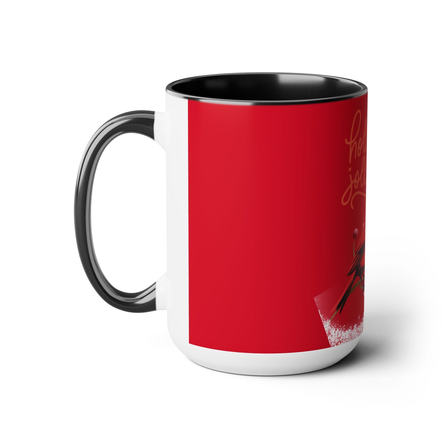 Coffee Mugs Two Toned 15oz, Holly Jolly Gift Coffee Tea Mug, Christmas Coffee Mug, Faith Gift, Inspirational Quote Gift Holiday Mug Cardinal
