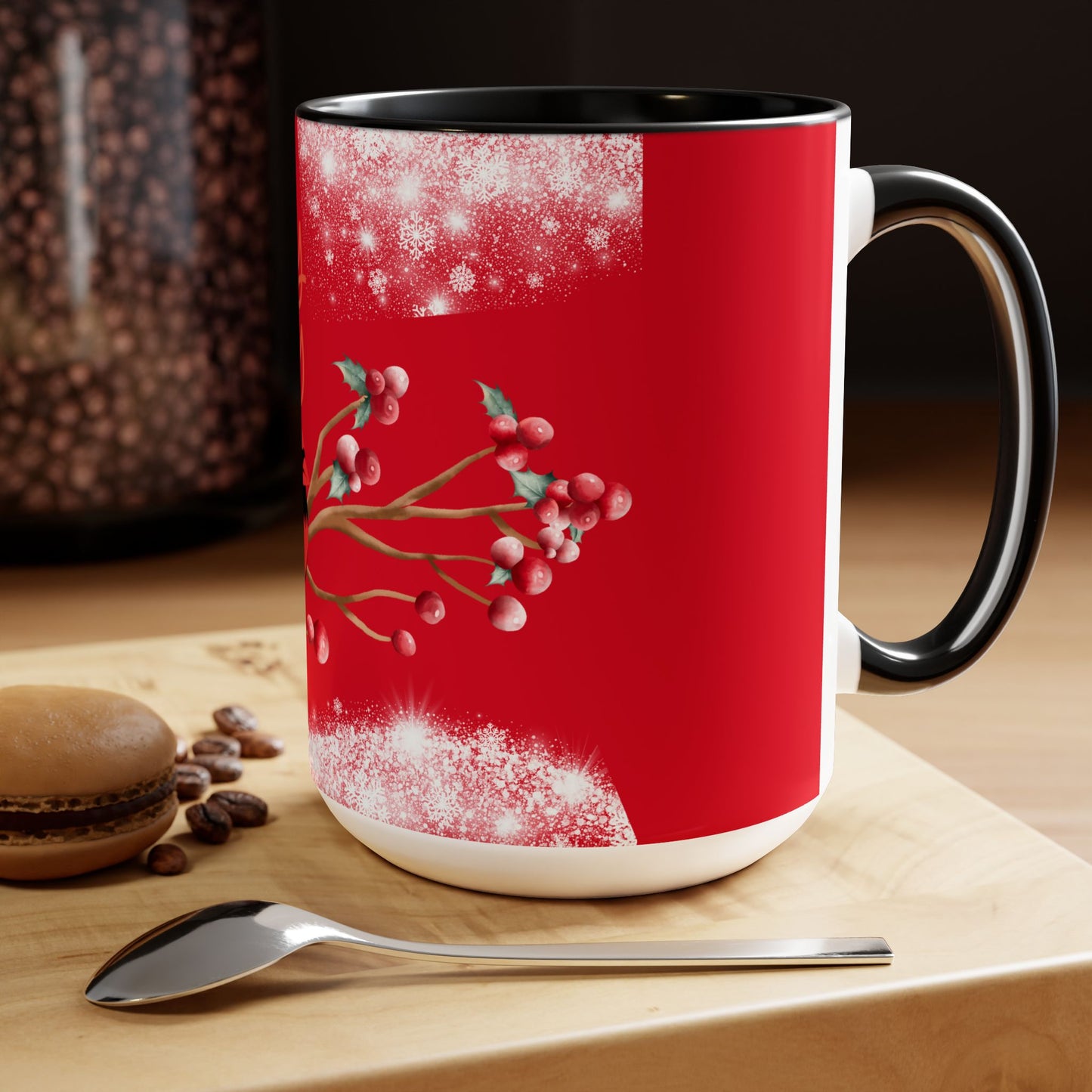Coffee Mugs Two Toned 15oz, Holly Jolly Gift Coffee Tea Mug, Christmas Coffee Mug, Faith Gift, Inspirational Quote Gift Holiday Mug Cardinal