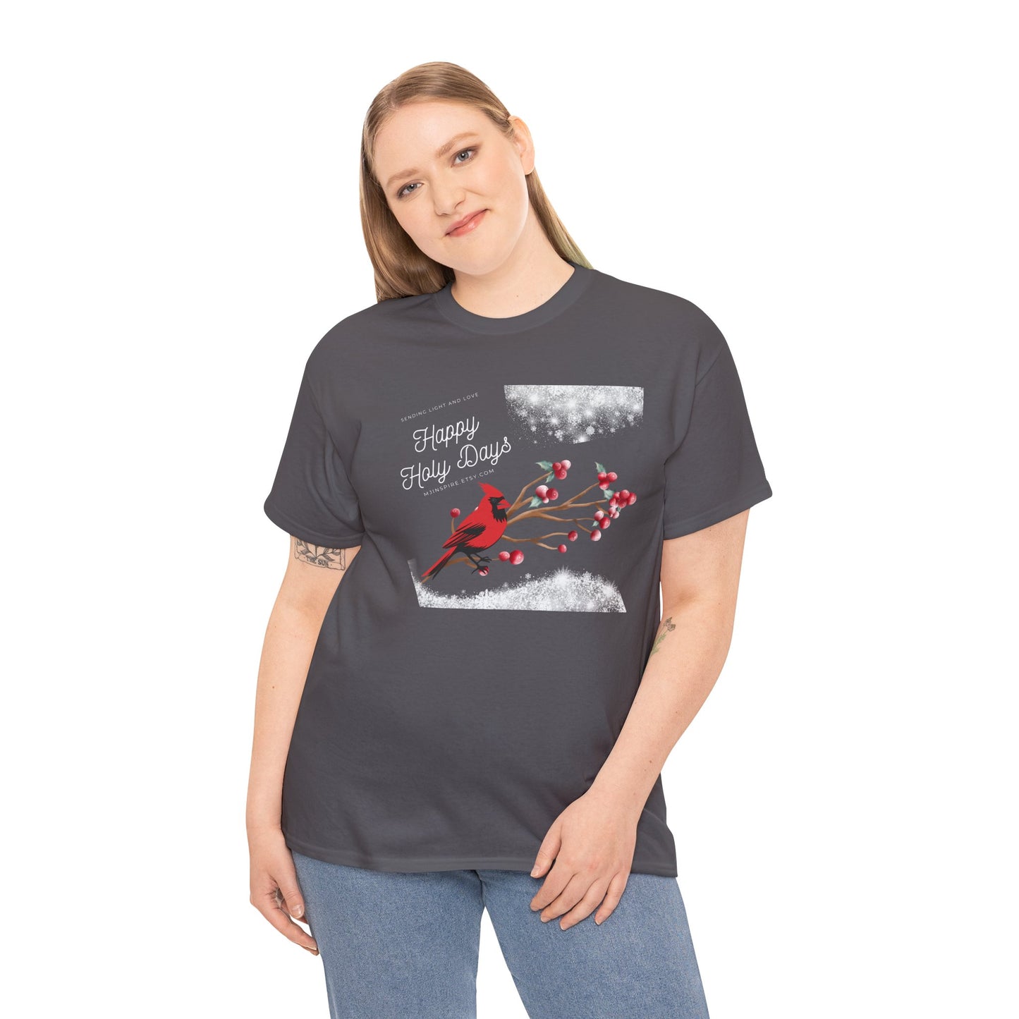 T-Shirt, Happy Holy Days Unisex T-shirt, Christmas Holiday T-shirt, Tee Shirt With Cardinal, Cotton T-shirt, Christmas Gift Shirt