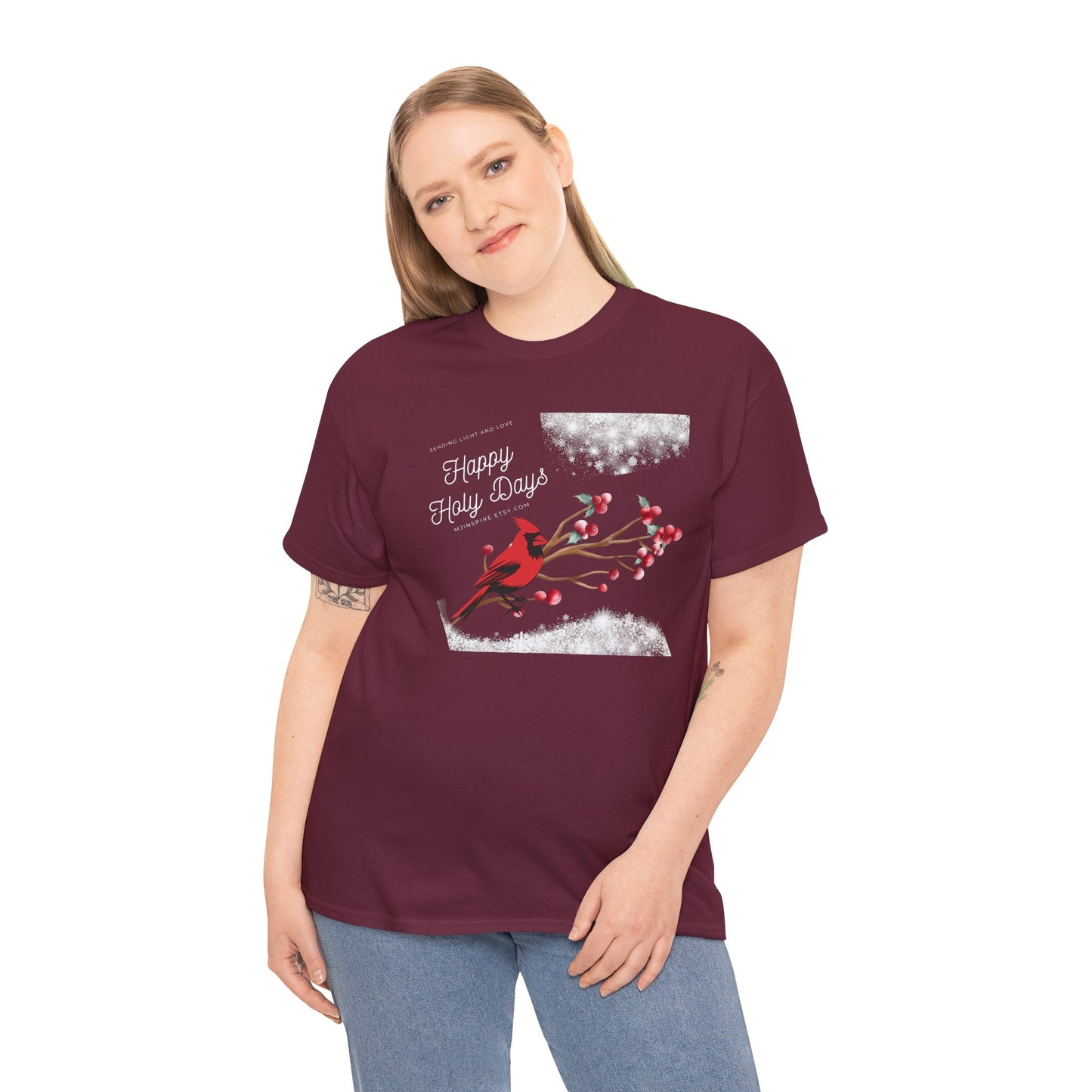 T-Shirt, Happy Holy Days Unisex T-shirt, Christmas Holiday T-shirt, Tee Shirt With Cardinal, Cotton T-shirt, Christmas Gift Shirt