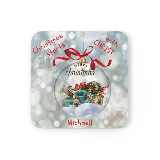 Coasters, Cork Back Coaster, Square Coasters, Christmas Starts With Christ Coaster, Glass Coasters, Home Decor, Holiday Decor, Faith Gift
