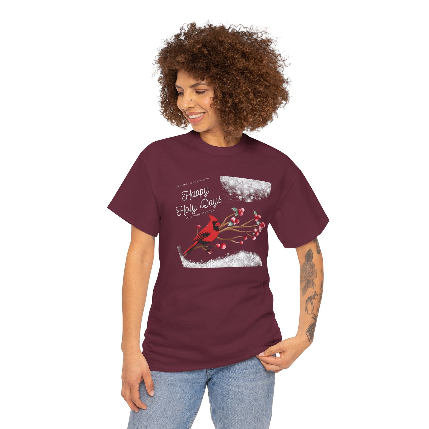 T-Shirt, Happy Holy Days Unisex T-shirt, Christmas Holiday T-shirt, Tee Shirt With Cardinal, Cotton T-shirt, Christmas Gift Shirt